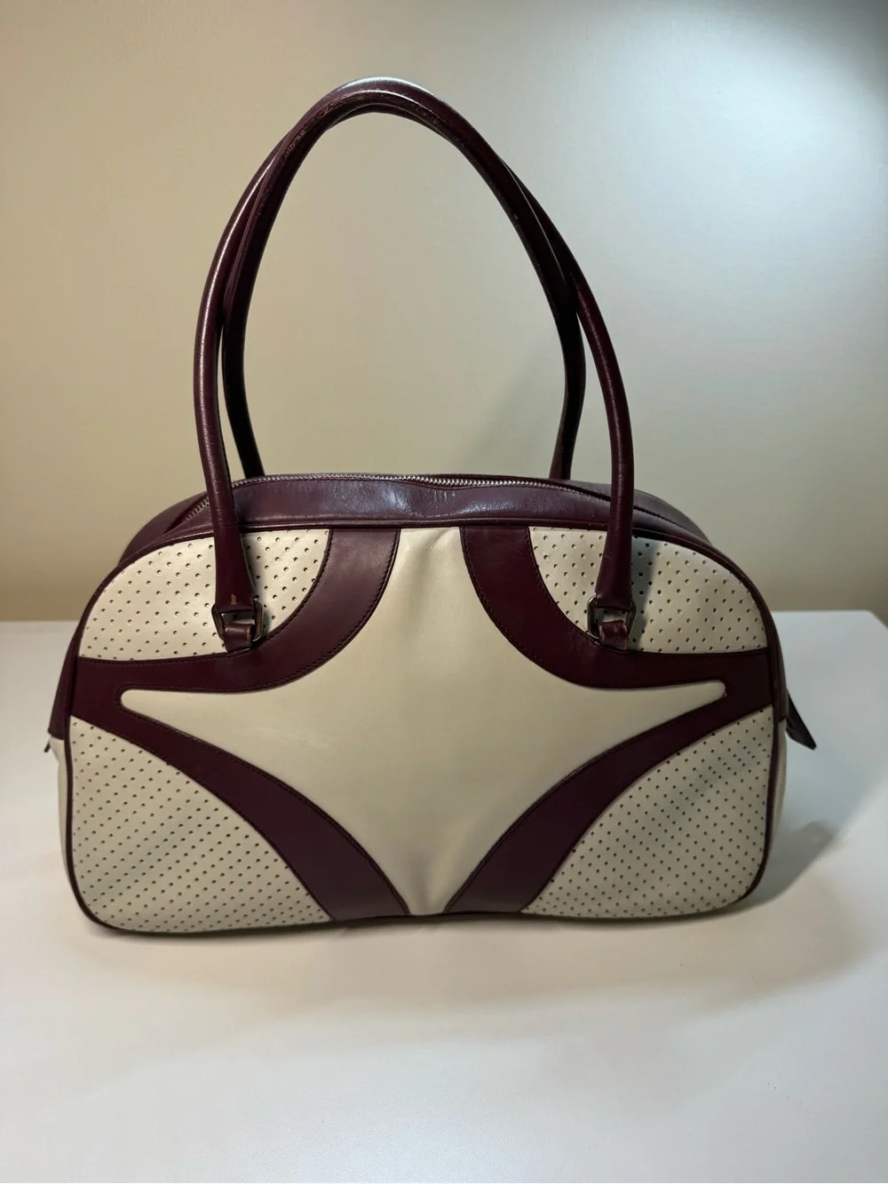 Prada Vintage Vitello Drive Leather Perforated Bowling Bag w/COA - Picture 2 of 16